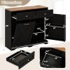 Giantex Kitchen Island with Tilt Out Trash Can Cabinet 10 Gallon, Power Outlet, 2 Drawers, Adjustable Shelves, Hidden Storage Garbage Bin Cabinet for Dining Room Laundry Room (Black+Walnut)(Black+walnut)