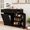 Giantex Kitchen Island with Tilt Out Trash Can Cabinet 10 Gallon, Power Outlet, 2 Drawers, Adjustable Shelves, Hidden Storage Garbage Bin Cabinet for Dining Room Laundry Room (Black+Walnut)(Black+walnut)