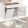 Giantex Kitchen Island with Tilt Out Trash Can Cabinet 10 Gallon, Power Outlet, 2 Drawers, Adjustable Shelves, Hidden Storage Garbage Bin Cabinet for Dining Room Laundry Room (Black+Walnut)(White+walnut)