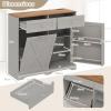 Giantex Kitchen Island with Tilt Out Trash Can Cabinet 10 Gallon, Power Outlet, 2 Drawers, Adjustable Shelves, Hidden Storage Garbage Bin Cabinet for Dining Room Laundry Room (Black+Walnut)(Grey+walnut)