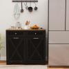 Giantex Kitchen Island with Tilt Out Trash Can Cabinet 10 Gallon, Power Outlet, 2 Drawers, Adjustable Shelves, Hidden Storage Garbage Bin Cabinet for Dining Room Laundry Room (Black+Walnut)(Black+walnut)