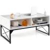 Giantex LED Coffee Table, High Gloss Coffee Tables with 4 Storage Cubes, 20-Color Lights, Remote Control, Faux Marble & Tempered Glass Top, Modern Accent Rectangle Center Table for Living Room (Black)(White)