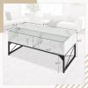 Giantex LED Coffee Table, High Gloss Coffee Tables with 4 Storage Cubes, 20-Color Lights, Remote Control, Faux Marble & Tempered Glass Top, Modern Accent Rectangle Center Table for Living Room (Black)(White)
