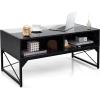 Giantex LED Coffee Table, High Gloss Coffee Tables with 4 Storage Cubes, 20-Color Lights, Remote Control, Faux Marble & Tempered Glass Top, Modern Accent Rectangle Center Table for Living Room (Black)(Black)