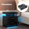 Giantex LED Nightstand, Modern Black Bedside Tables with 2 Storage Drawers, High Gloss End Side Table with Adjustable Light Mode, Smart Night Stand for Bedroom(Black)
