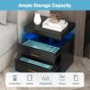 Giantex LED Nightstand, Modern Black Bedside Tables with 2 Storage Drawers, High Gloss End Side Table with Adjustable Light Mode, Smart Night Stand for Bedroom(Black)