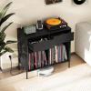 Giantex Large Record Player Stand with Charging Station, Mid Century Wood Turntable Stand with 2 Storage Drawers & Compartments, Vinyl Record Storage for Living Room (White)(Black)