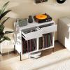 Giantex Large Record Player Stand with Charging Station, Mid Century Wood Turntable Stand with 2 Storage Drawers & Compartments, Vinyl Record Storage for Living Room (White)(White)