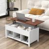 Giantex Lift Top Coffee Table – Rectangular Wooden Table w/Hidden Compartment & Open Storage Shelves, Multifunctional Modern Flip Top Center Table for Living Room, Reception Room, Office (Natural)(White)