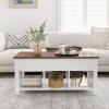 Giantex Lift Top Coffee Table – Rectangular Wooden Table w/Hidden Compartment & Open Storage Shelves, Multifunctional Modern Flip Top Center Table for Living Room, Reception Room, Office (Natural)(White)