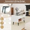 Giantex Lift Top Coffee Table, Modern Cocktail Table w/Hidden Compartment & 2 Open Shelves, Flip Top Center Table, Wooden Pull up Coffee Table for Living Room, Reception Room, Office (Black)(White)