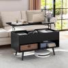 Giantex Lift Top Coffee Table, Modern Cocktail Table w/Hidden Compartment & 2 Open Shelves, Flip Top Center Table, Wooden Pull up Coffee Table for Living Room, Reception Room, Office (Black)(Black)