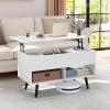 Giantex Lift Top Coffee Table, Modern Cocktail Table w/Hidden Compartment & 2 Open Shelves, Flip Top Center Table, Wooden Pull up Coffee Table for Living Room, Reception Room, Office (Black)(White)