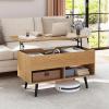 Giantex Lift Top Coffee Table, Modern Cocktail Table w/Hidden Compartment & 2 Open Shelves, Flip Top Center Table, Wooden Pull up Coffee Table for Living Room, Reception Room, Office (Black)(Natural)
