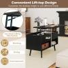 Giantex Lift Top Coffee Table, Modern Cocktail Table w/Hidden Compartment & 2 Open Shelves, Flip Top Center Table, Wooden Pull up Coffee Table for Living Room, Reception Room, Office (Black)(Black)