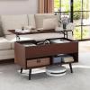 Giantex Lift Top Coffee Table, Modern Cocktail Table w/Hidden Compartment & 2 Open Shelves, Flip Top Center Table, Wooden Pull up Coffee Table for Living Room, Reception Room, Office (Black)(Walnut)
