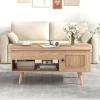 Giantex Lift Top Coffee Table, Modern Cocktail Table with Hidden Compartment, Open Shelf & Cabinet, Wooden Flip Top Center Table, Pull up Coffee Table for Home Office, Living Room (Natural)(Natural)
