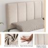 Giantex Linen Upholstered Headboard, Adjustable Width Button Tufted Headboard Only with Solid Wood Legs, Attach Frame, Modern Headboards for Queen Full Size Bed, Beige(Beige)
