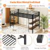 Giantex Low Loft Bed Twin Size, Heavy Duty Metal Frame w/Storage Shelves, Ladder & Full-Length Guardrails, Ample Under-Bed Space, Kids Loft Bed with Stairs for Boys Girls Junior, No Box Spring Needed