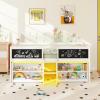 Giantex Low Loft Bed Twin Size, Wooden Loft Bed with Ladder & Blackboard, Twin Bed Frames for Kids with Storage 2 Bookcases and Play Space, White(White)