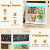 Giantex Low Loft Bed Twin Size, Wooden Loft Bed with Ladder & Blackboard, Twin Bed Frames for Kids with Storage 2 Bookcases and Play Space, White(White)