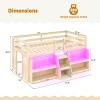 Giantex Low Loft Bed with LED Lights, Wooden Twin Loft Bed with Stairs & Safety Guardrail, Loft Bed Twin Size with Storage Bookcase and Under-Bed Play Space, Loft Bed for Kids (Natural)(Natural)