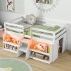 Giantex Low Loft Bed with LED Lights, Wooden Twin Loft Bed with Stairs & Safety Guardrail, Loft Bed Twin Size with Storage Bookcase and Under-Bed Play Space, Loft Bed for Kids (Natural)(White)