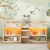 Giantex Low Loft Bed with LED Lights, Wooden Twin Loft Bed with Stairs & Safety Guardrail, Loft Bed Twin Size with Storage Bookcase and Under-Bed Play Space, Loft Bed for Kids (Natural)(Natural)