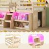 Giantex Low Loft Bed with LED Lights, Wooden Twin Loft Bed with Stairs & Safety Guardrail, Loft Bed Twin Size with Storage Bookcase and Under-Bed Play Space, Loft Bed for Kids (Natural)(Natural)