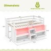 Giantex Low Loft Bed with LED Lights, Wooden Twin Loft Bed with Stairs & Safety Guardrail, Loft Bed Twin Size with Storage Bookcase and Under-Bed Play Space, Loft Bed for Kids (Natural)(White)