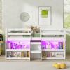 Giantex Low Loft Bed with LED Lights, Wooden Twin Loft Bed with Stairs & Safety Guardrail, Loft Bed Twin Size with Storage Bookcase and Under-Bed Play Space, Loft Bed for Kids (Natural)(White)