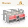 Giantex Low Loft Bed with LED Lights, Wooden Twin Loft Bed with Stairs & Safety Guardrail, Loft Bed Twin Size with Storage Bookcase and Under-Bed Play Space, Loft Bed for Kids (Natural)(Grey)