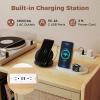 Giantex Mid Century Record Player Stand with Charging Station, Rattan Turntable Stand with Storage Cabinet & Adjustable Shelf, Boho Record Player Table, Vinyl Record Storage for Living Room, Bedroom(Natural)