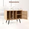 Giantex Mid Century Record Player Stand with Charging Station, Rattan Turntable Stand with Storage Cabinet & Adjustable Shelf, Boho Record Player Table, Vinyl Record Storage for Living Room, Bedroom(Natural)