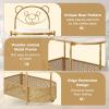 Giantex Mobile Glass Coffee Table, 2-Tier Modern Cocktail Table with Bear Pattern, Storage Basket & Metal Frame, Sofa Side Tea Table on Lockable Wheels, Center Table for Living Room, Bedroom (White)(Golden)