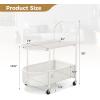 Giantex Mobile Glass Coffee Table, 2-Tier Modern Cocktail Table with Bear Pattern, Storage Basket & Metal Frame, Sofa Side Tea Table on Lockable Wheels, Center Table for Living Room, Bedroom (White)(White)