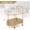 Giantex Mobile Glass Coffee Table, 2-Tier Modern Cocktail Table with Bear Pattern, Storage Basket & Metal Frame, Sofa Side Tea Table on Lockable Wheels, Center Table for Living Room, Bedroom (White)(Golden)