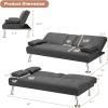 Giantex Modern Convertible Futon Sofa Bed, Linen Upholstered Futon Sofa Sleeper w/Metal Leg, Removable Armrests, 2 Cup Holders, Backrest Adjustable, Folding Futon Sofa Bed for Apartment (Dark Gray)