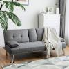 Giantex Modern Convertible Futon Sofa Bed, Linen Upholstered Sofa Sleeper w/Metal Leg, Removable Armrests, 2 Cup Holders, Backrest Adjustable, Folding Sofa Bed for Apartment (Light Gray)