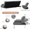 Giantex Modern Convertible Futon Sofa Bed, Linen Upholstered Sofa Sleeper w/Metal Leg, Removable Armrests, 2 Cup Holders, Backrest Adjustable, Folding Sofa Bed for Apartment (Light Gray)