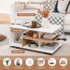 Giantex Modern Rectangular Accent Table with L-Shaped Middle Shelf, 3-Tier Cocktail Table for Living Room (Natural and White)(Natural and White)