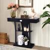 Giantex Narrow Console Table T-Shaped – Behind Couch Table with Drawer, Shelves, Dual Anti-Tipping Kits, Modern Foyer Table, Sofa Side Table for Living Room, Entryway, Hallway, Entry Table (Gray)(Black)
