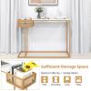 Giantex Narrow Console Table with Storage – 60″ Long Sofa Side Table w/ 4 Drawers & Open Shelf, Solid Wood Legs, Rectangular Entry Table, Retro Entryway Table for Living Room Hallway, Foyer, Black(Gold+white)