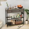 Giantex Narrow Console Table with Storage – 60″ Long Sofa Side Table w/ 4 Drawers & Open Shelf, Solid Wood Legs, Rectangular Entry Table, Retro Entryway Table for Living Room Hallway, Foyer, Black(Grey)