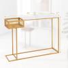 Giantex Narrow Console Table with Storage – 60″ Long Sofa Side Table w/ 4 Drawers & Open Shelf, Solid Wood Legs, Rectangular Entry Table, Retro Entryway Table for Living Room Hallway, Foyer, Black(Gold+white)