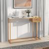 Giantex Narrow Console Table with Storage – 60″ Long Sofa Side Table w/ 4 Drawers & Open Shelf, Solid Wood Legs, Rectangular Entry Table, Retro Entryway Table for Living Room Hallway, Foyer, Black(Gold+white)