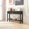 Giantex Narrow Console Table with Storage – 60″ Long Sofa Side Table w/ 4 Drawers & Open Shelf, Solid Wood Legs, Rectangular Entry Table, Retro Entryway Table for Living Room Hallway, Foyer, Black(Black)