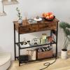 Giantex Narrow Console Table with Storage – 60″ Long Sofa Side Table w/ 4 Drawers & Open Shelf, Solid Wood Legs, Rectangular Entry Table, Retro Entryway Table for Living Room Hallway, Foyer, Black(Brown)