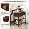 Giantex Narrow End Table, Farmhouse Side Tables with Drawer & Storage Shelves, Wood Sofa Side Tables, 3-Tier Nightstands for Small Space, Living Room, Bedroom, 23.5″ L x 12″ W x 24.5″ H, Brown(Walnut)