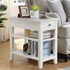 Giantex Narrow End Table, Farmhouse Side Tables with Drawer & Storage Shelves, Wood Sofa Side Tables, 3-Tier Nightstands for Small Space, Living Room, Bedroom, 23.5″ L x 12″ W x 24.5″ H, Brown(White)
